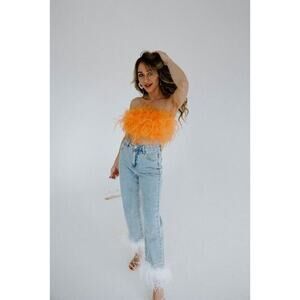 Orange Feathered Crop Top